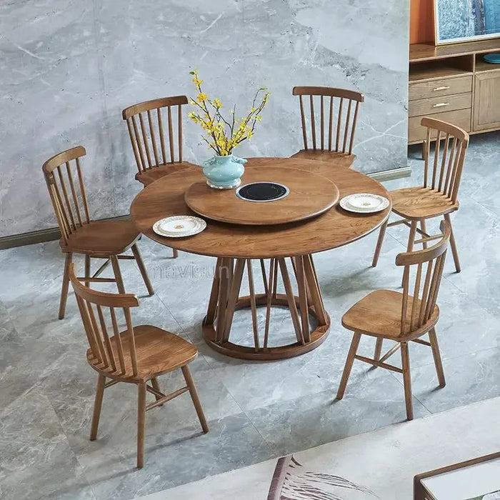 Classical Solid Wood Kitchen Table Sets 6 Chairs Extendable Round Dining Tables With Turntable For Dinner Minimalist Furniture