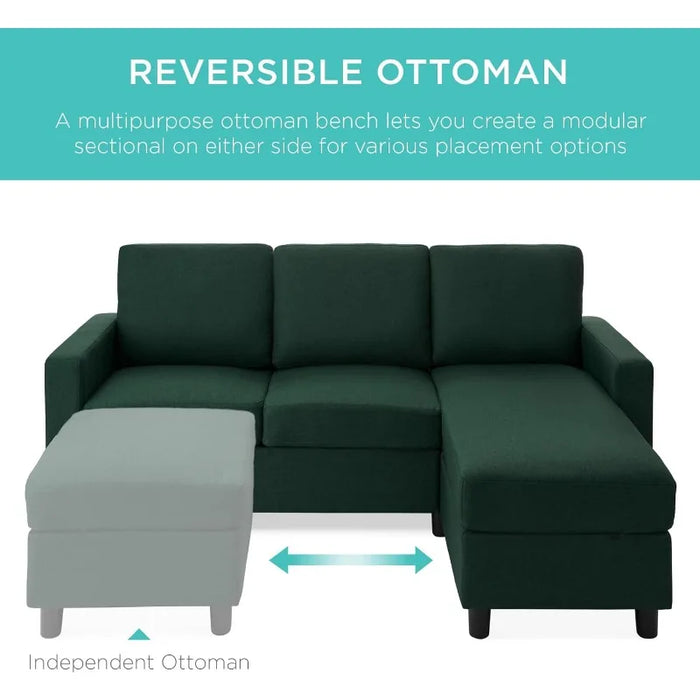 Best Choice Products Upholstered Sectional Sofa for Home, Apartment, Dorm, 3-Seat, L-Shape Design, Reversible Ottoman Bench