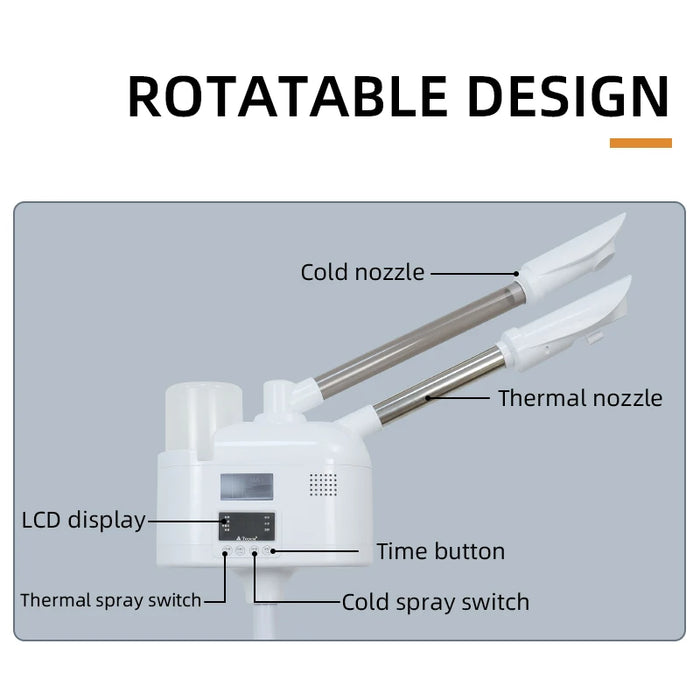 Professional 2 in 1 Facial Steamer Ozone Humidifier Face Sprays Moisturising Adjustable Height for Home Beauty Salon Spa