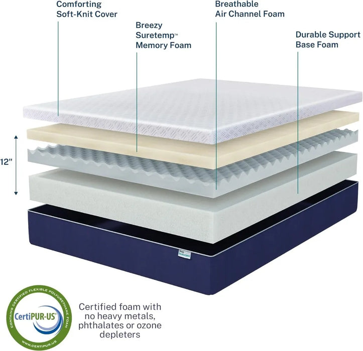 Shiloh 12 Inch Memory Foam Mattress, King Size, Bed in a Box, Cradling Medium Support