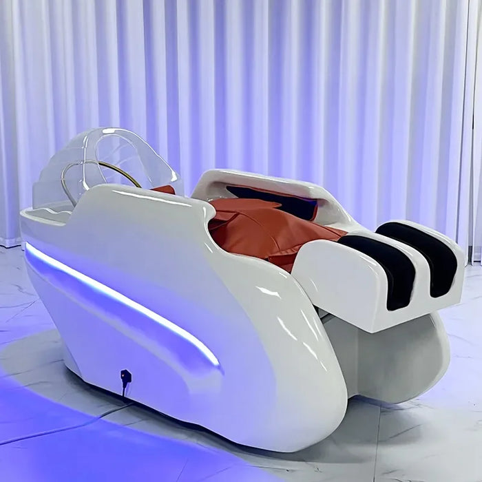 Modern Luxury Hair Salon Furniture White Electric Multifunctional Beauty Salon Hair Washing Massage Shampoo Chair with Bowl