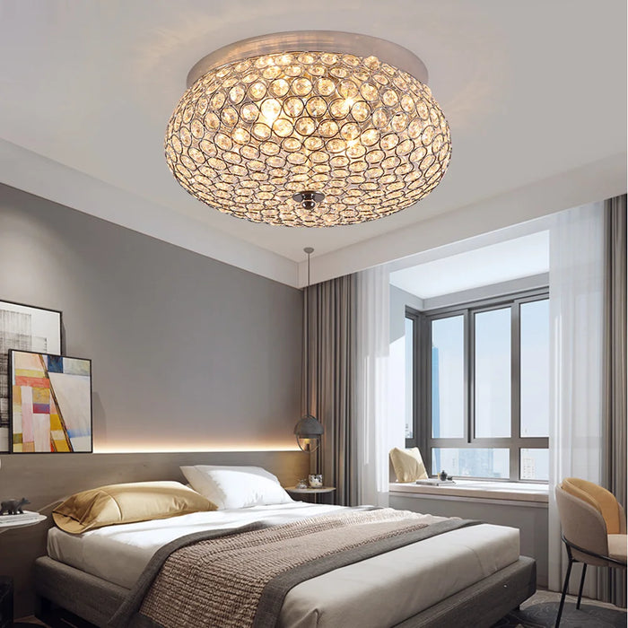 Crystal Ceiling Light LED Modern Luxury Flush Mount Chandelier Home Decor Lighting Fixture for Living Room Bedroom Round 30cm