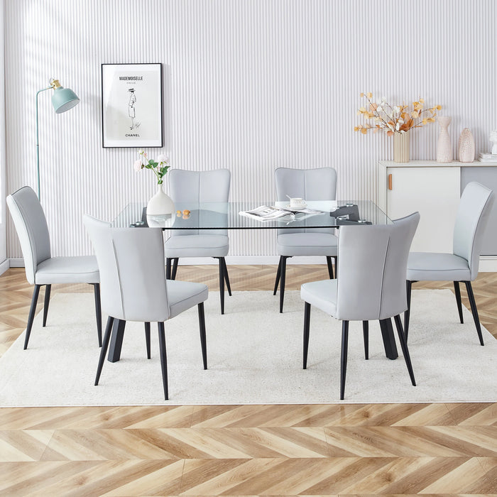 5 Pieces Table and chair Set with One Table and 4 PU Chairs,Glass Dining Table