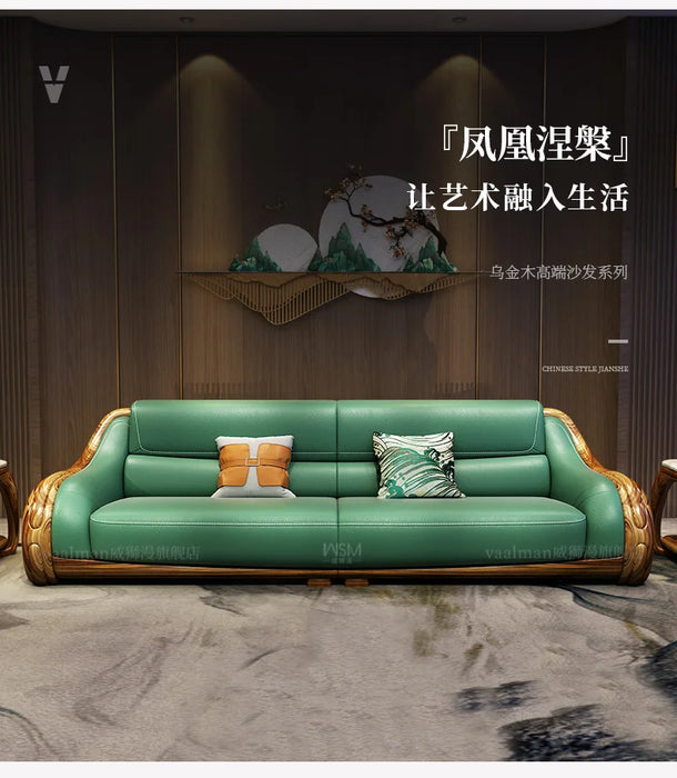 Ugyen Wood Combination Living Room Solid-Wood Leather Sofa First Layer Cowhide New Chinese Sofa