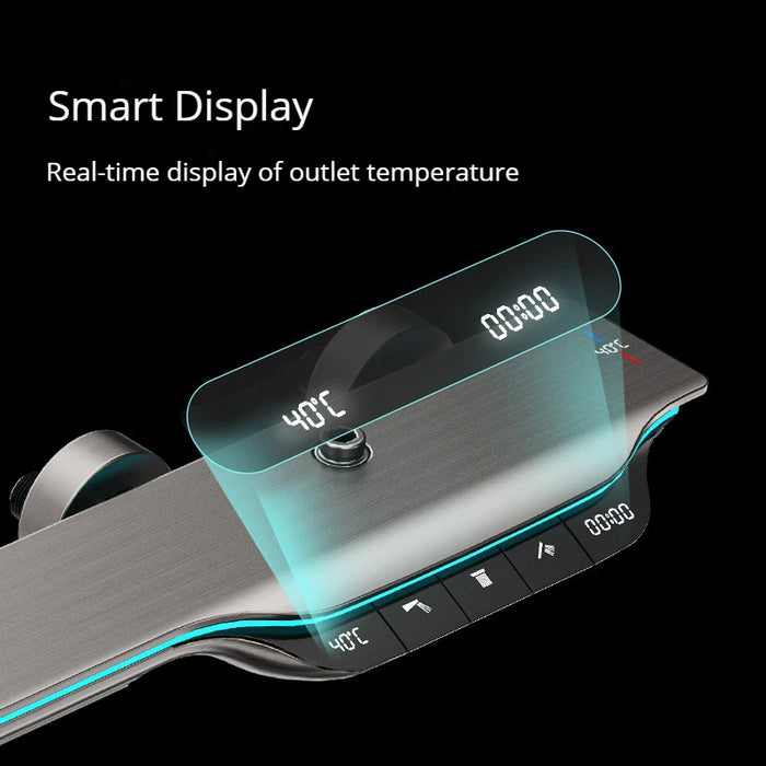 Luxury Gray White Bathroom Shower Set Smart Digital Display Thermostatic Shower System Full Sets LED Bathtub Rain Showers Faucet