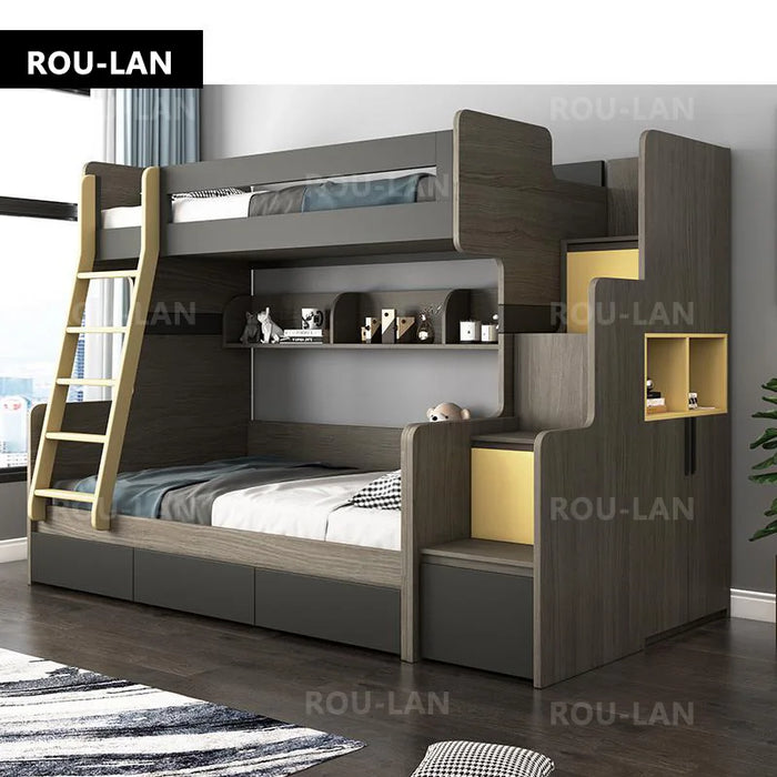 Modern Design Children Bunk Bed Solid Wood Bed High and Low Combination Bedroom Furniture ROU LAN
