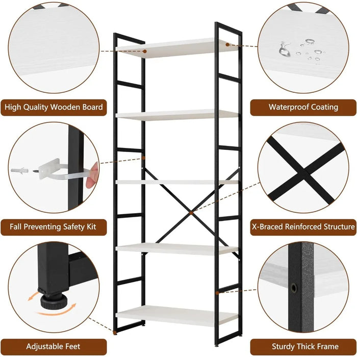 Classically Tall Bookcase Shelf 2 Pieces 5 Tiers Bookshelf Industrial Book Rack Librero Storage Furniture Living Room Home