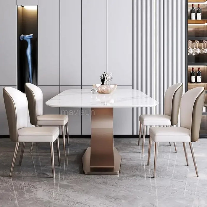 Bright Rock Board Dining Table With 4 Chairs Modern Minimalist Light Luxury Kitchen Furniture Set Rectangular Salon Table