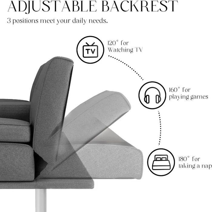 Futon Sofa Bed, Linen Fabric Futon Sofa Bed with 2 Cup Holders and Pillows, Convertible Folding Futon Couch