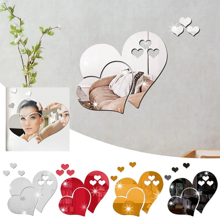 Heart Shape Wall Sticker 3D Creative stickers mirror face Decal decoration acrylic mirror sticker For home living background