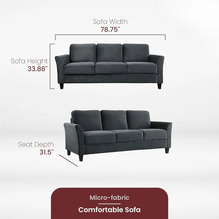 80.7" W X 31.1" D X 32.3" H Living Room Sofas for Home Dark Grey Sofa Bed Furniture
