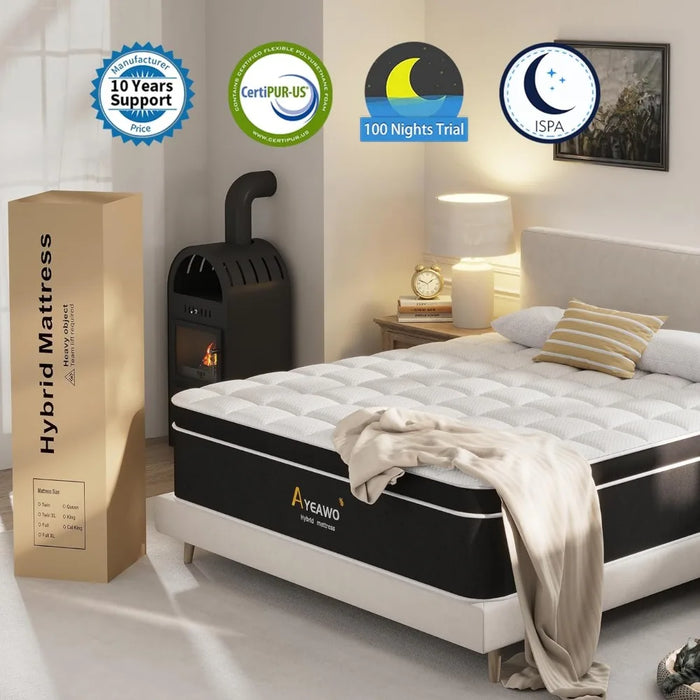 12" King-size Mattress with Soft Memory Foam and Pocket Springs, Pressure Relief and Motion Isolation, Sturdy