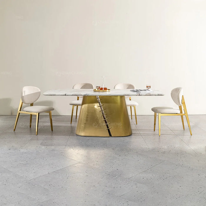 Custom marble table light luxury high-end rectangular large apartment 6 people stainless steel titanium gold dining table and