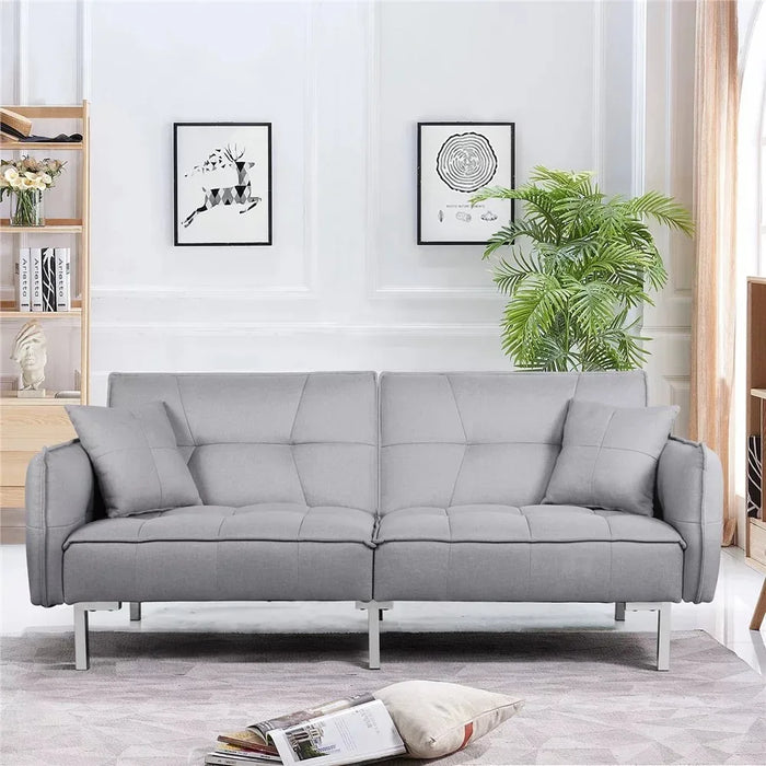 Alden Design Fabric Covered Futon Sofa Bed with Adjustable Backrest, Gray  living room furniture living room sofa furniture sofa