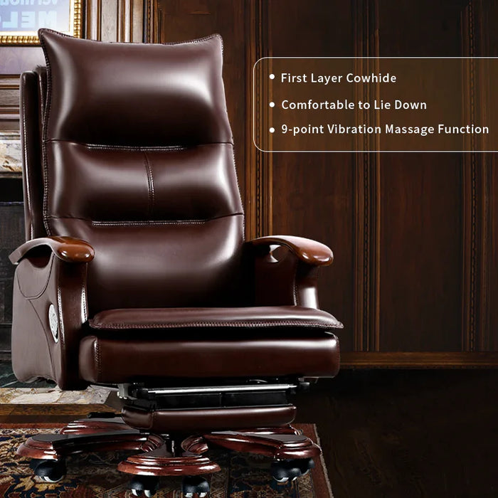 Kinnls Chad Gaming Chair Recliner Massage Chair Genuine Leather Ergonomic Managerial Executive Office Chairs Boss Chair