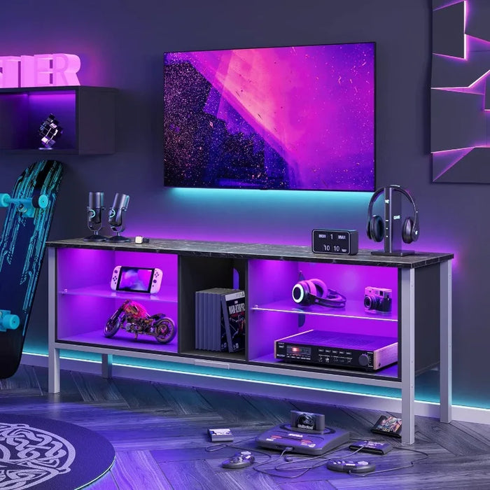 Bestier TV Stand for 70 inch TV, Modern Marble Gaming Entertainment Center with LED Lights, Wood TV Stand with