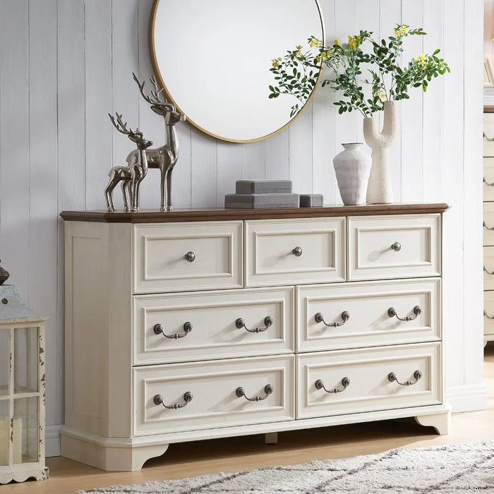 Farmhouse 7 Drawers Dresser Chests for Bedroom, Wood Rustic Tall Chest, Dressers Organizer for Bedroom, Antique Dressing Desk