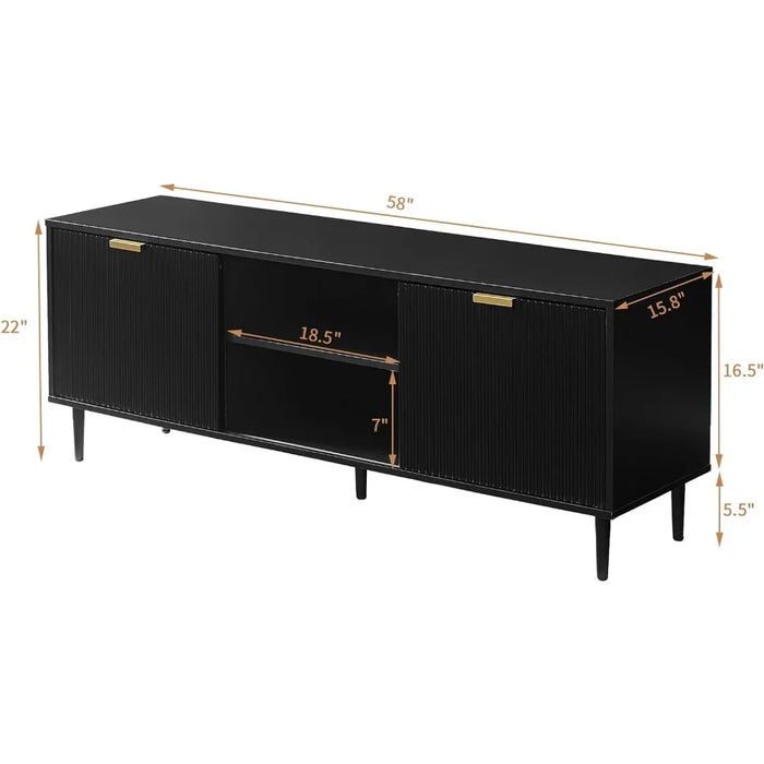 TV Stand Modern Living Room with Storage Cabinets, Wood TV Cabinets with Sliding Doors &Ajustable Shelves, TV Console