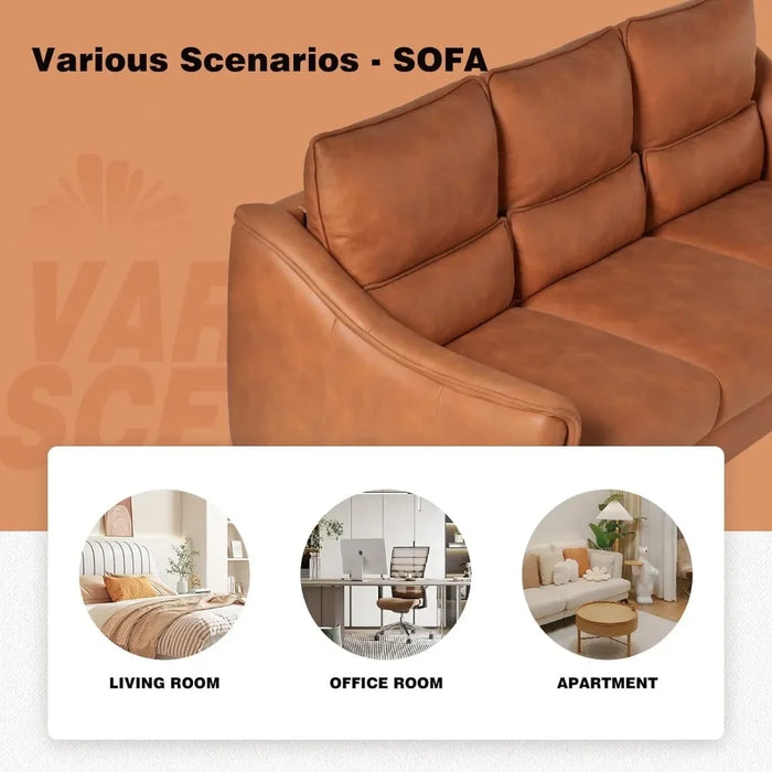 Faux Leather Sofa Couch, Modern 3-Seater Couch for Living Room/Small Space/Bedroom, Comfy Couch with Solid Wooden Frame