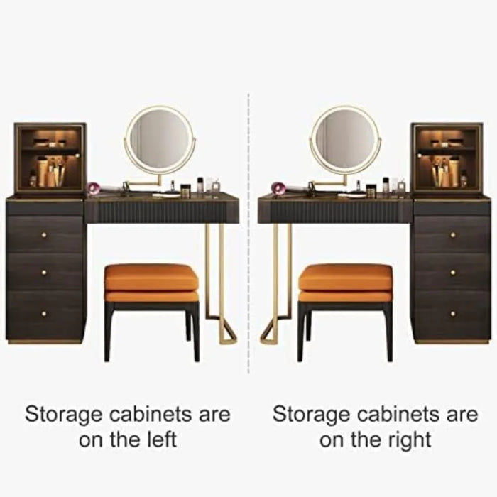 Premium Makeup Vanity Table with Stool,Dressing Table,LED Lighted Mirror,5 Drawers, Side Cabinet,Vanity Desk,Dresser Desk