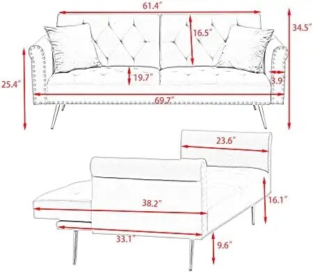 Sofa Loveseat Convertible Sleeper Couch Bed for Small Space Apartment Office Living Room Furniture Sets Sofabed, Beige Velvet wi