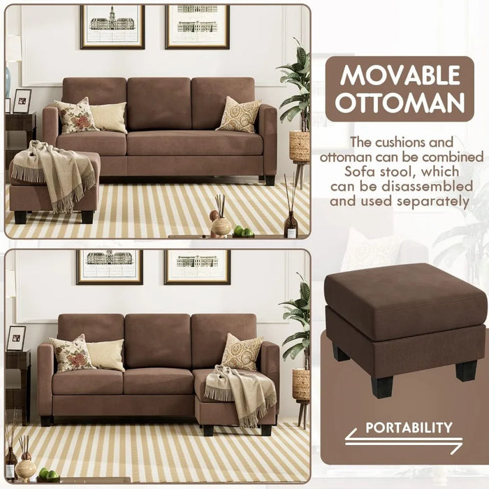Convertible Sectional Small Sofa L-Shaped Couch Seat with Modern Linen Fabric, for Living Room, Apartment,Study and Office