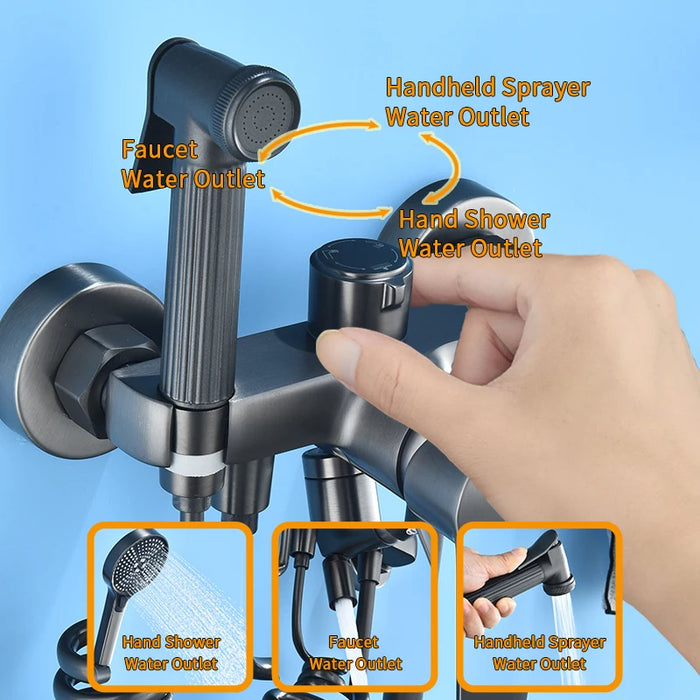 Gray Bathtub Faucet With Hand Shower And Handheld Sprayer Brass Wall Mounted Bathroom Shower Mixer Tap Full Shower system Set