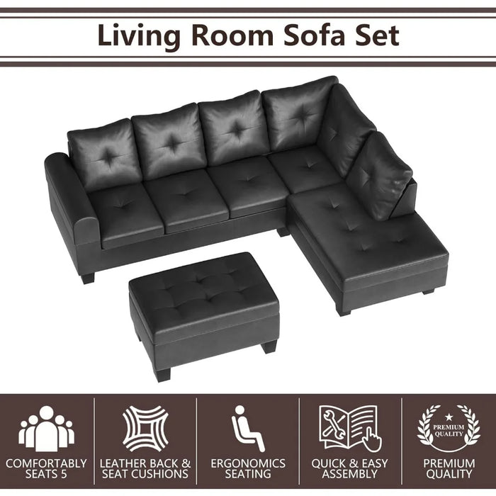 Sectional Sofa, L Shape Sofa, Left Recliner and Storage Footstool, Small PU Leather Living Room Sofa Sectional,