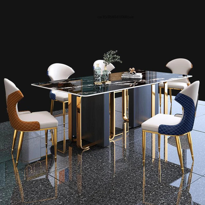 Modern Restaurant Dinning Furniture Simple Wooden Base Table Coffee Center Luxury Stainless Steel Frame Sltae Kitchen Table 1.8m