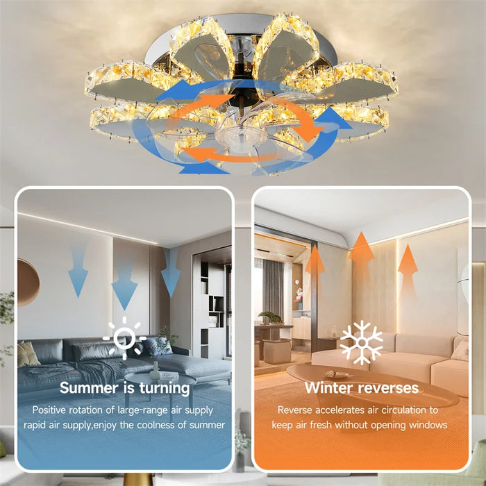 Luxury Crystal Ceiling Fan Stainless Steel Fixture Led Chandelier Chrome Plafon Fan Lamps Luminaire Dining Room FixtureLuminaire