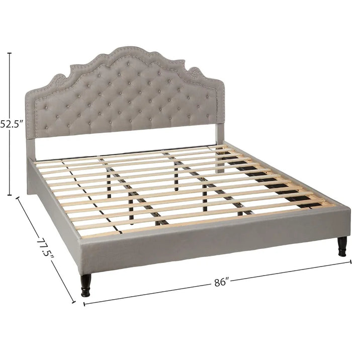 Premiere Classics 51" Tall Platform Bed with Cloth Headboard and Slats - King (Light Grey Linen)