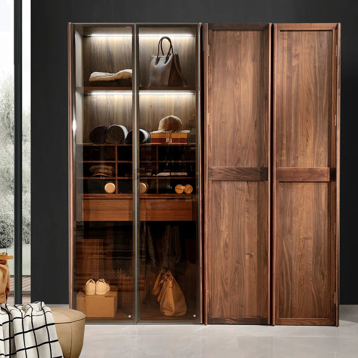North American black walnut two-door wardrobe Italian minimalist all solid wood large wardrobe home bedroom cabinet adult Nordic