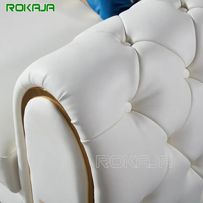Italian 1 2 3 People Sofa Set Living Room Furniture Pull Buckle Luxury Sofas White Leather Modular Office Armrest Sofa Sets