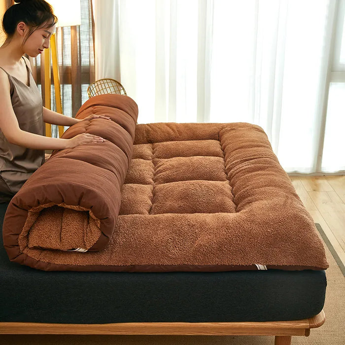 New Foldable Plush Tatami Floor Mat/Pad Fashion Comfy Futon for Dorm/Home Nap Thickened Single Double Use Sleeping Mattress/Bed