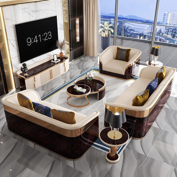 Modern Luxury Leather with Wooden Sofa Set, Fashion 2/3/4 Seater Sofa, Leather Couch for Living Room Accept Customzied Color