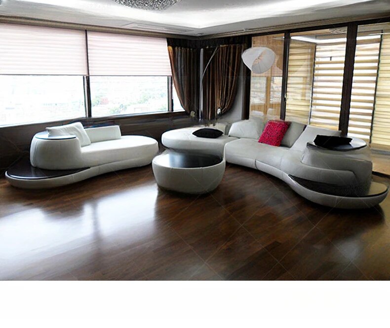 Top Grain Genuine Leather Sofa with Corner Sectional Modern Italian Leather Couch Big Arc Shape Living Room Sofas Set
