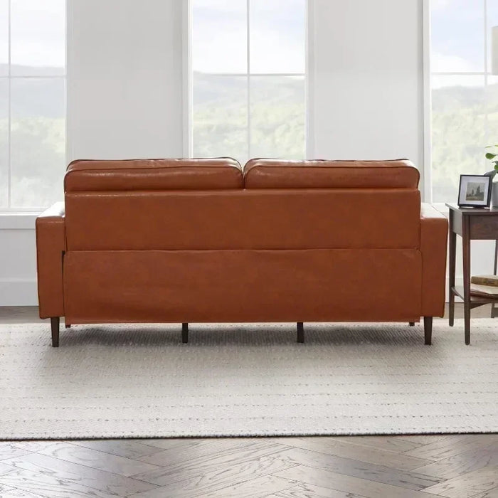 Upholstered Couches for Living Room - Camel Faux Leather Couch - Living Room Furniture