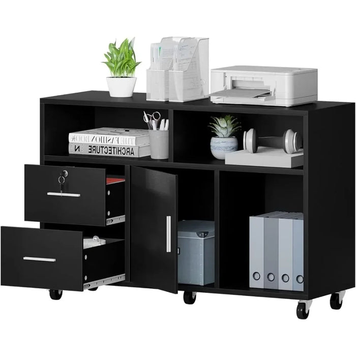 2023 New Wood Lateral File Cabinet, 2 Drawer Mobile Storage Cabinet Printer Stand with Open Storage Shelves for Home Office