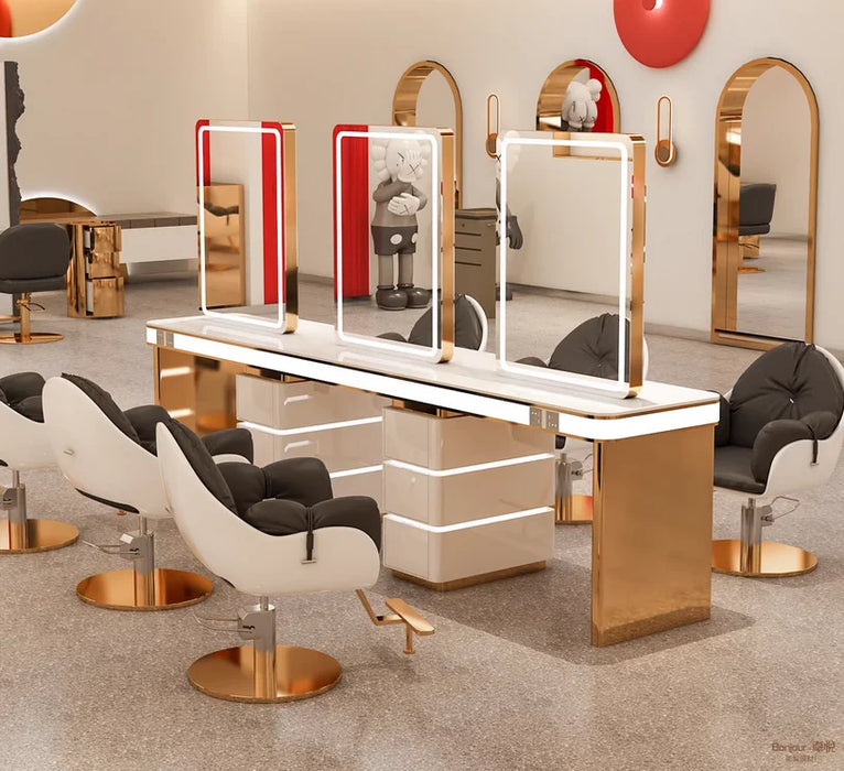 Hair salon mirror with light, beauty and makeup, hair cutting mirror