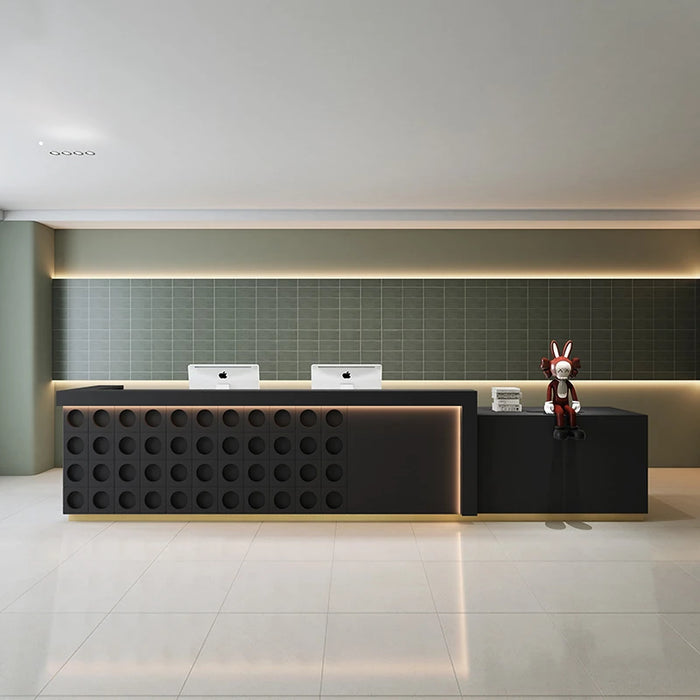 Lighting Reception Desk Console Checkout Counter Cabinet Information Barbershop Beauty Salon Theke Rezeption Reception Furniture