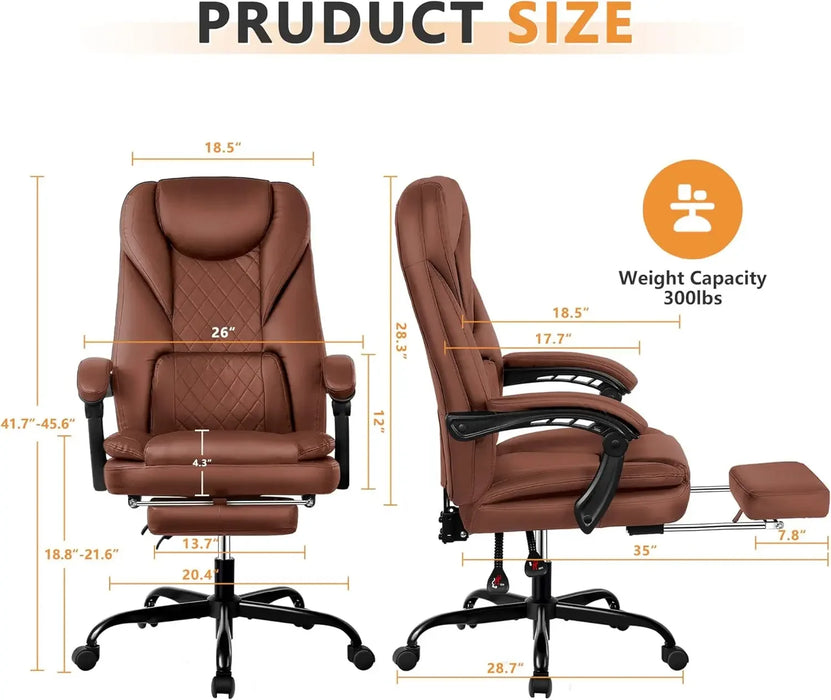 Big and Tall with Foot Rest Reclining Leather High Back Home Office Desk Chair with Lumbar Support