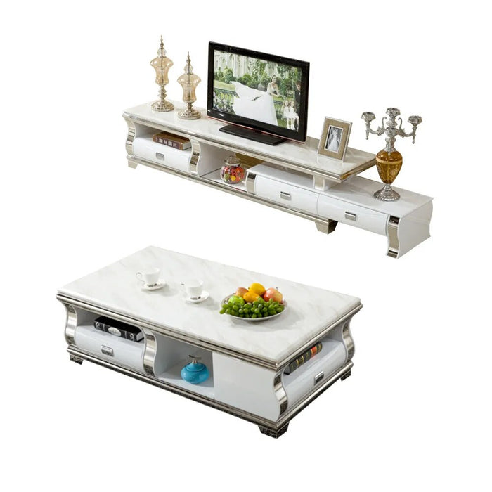 Linlamlim Stylish Living Room Furniture Set with Marble Stainless Steel Foldable TV Stand and Coffee Table TV Table Centro Table