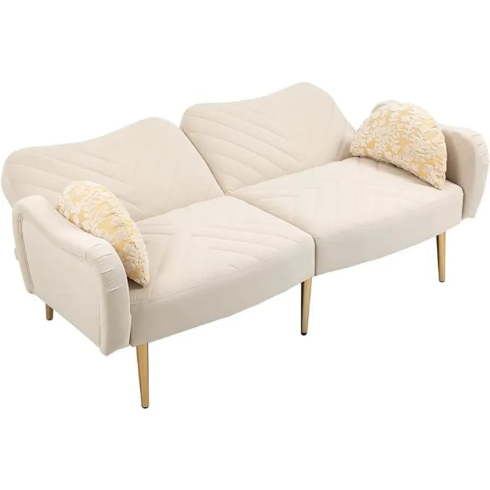 HomSof Loveseat Beige Modern Sofa Small Couch for Living Room with Metal feet and 2 Pillows