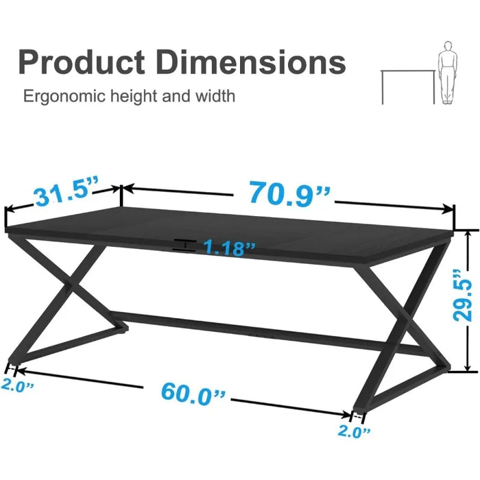 IBF Large Black Computer Desk 70.8” Long Writing Desk for Home Office Modern Simple Executive Work Study Desk for Two Person