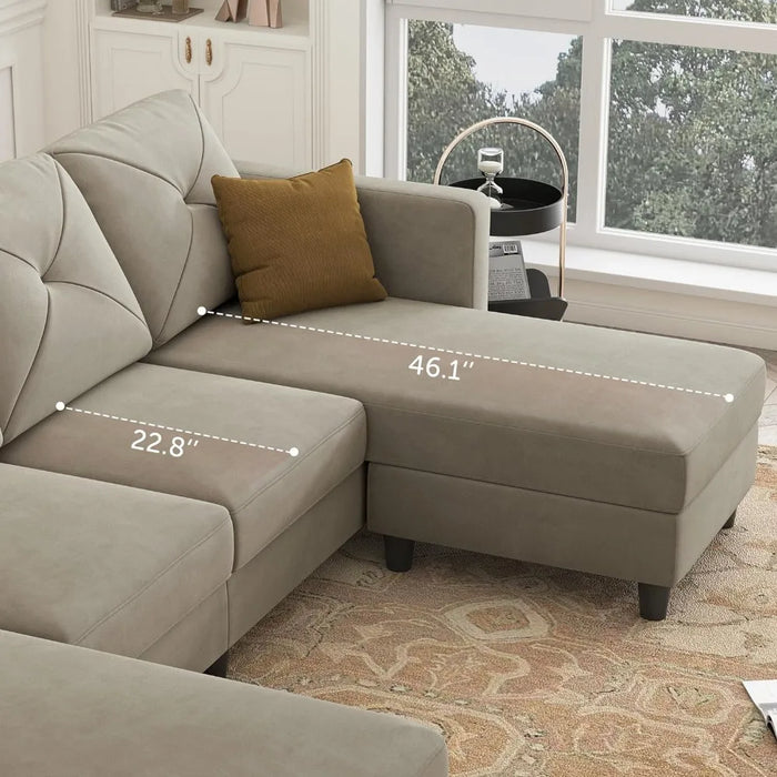 U Shaped Sectional Sofa Convertible Couch with Double Chaises 4 Seat Sofa with Ottomans for Living Room, Velvet Light Grey