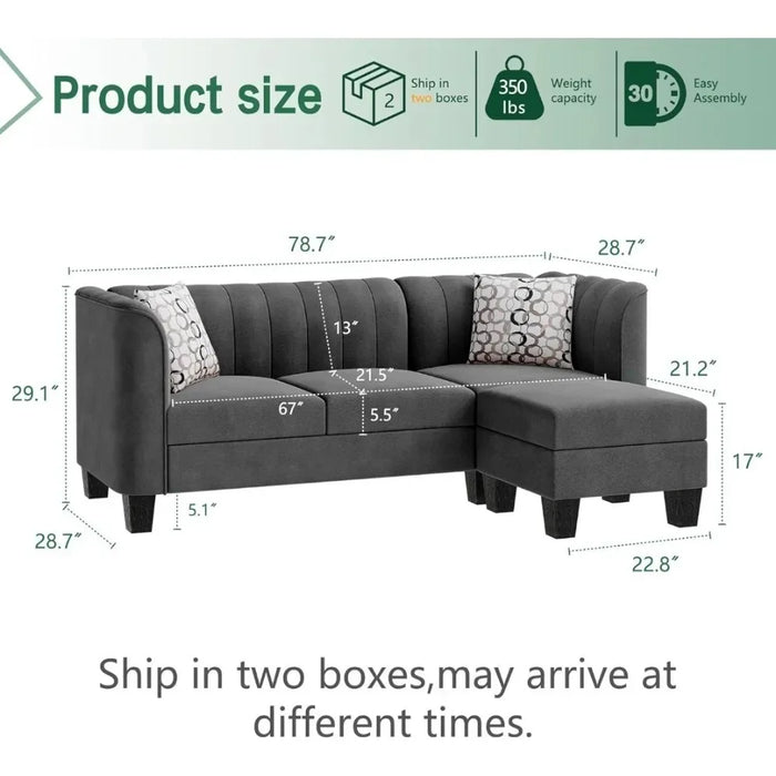 78.7'' Living Room Sofa Shintenchi Upgraded Convertible Sectional Sofa Couch 3 Seat L Shaped Sofa with High Armrest Linen Fabric