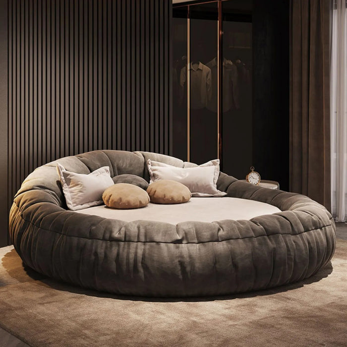 Modern Minimalist Round Bed Couple Bed 2M Italian Minimalist Master Bedroom Double Bed Light Luxury Fabric Bed