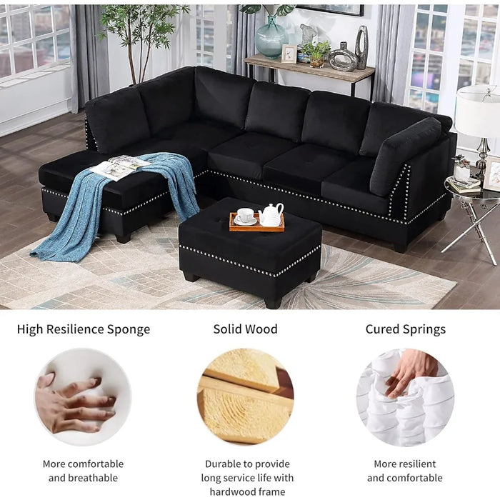 L Shaped Sofa Footstool, Sofa Set, Reversible Lounge Chair, Suitable for Living Room, Apartment, Office,