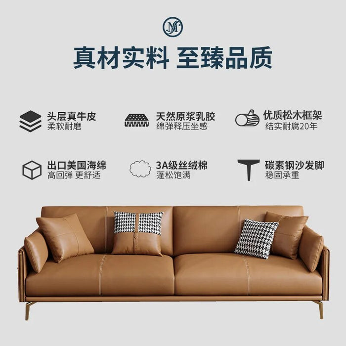Italian-Style Light Luxury Napa Leather Sofa Living Room Fashionable Simple Modern Office Straight Sofa