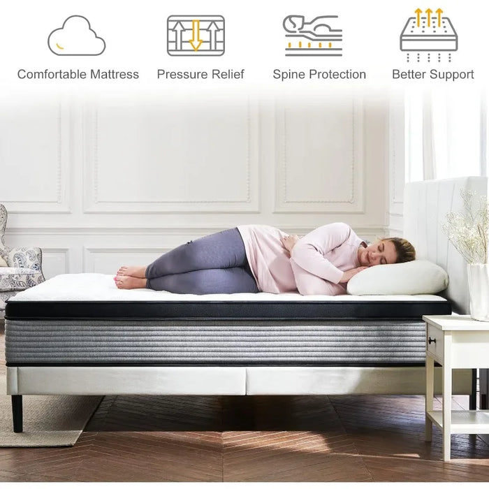 S SECRETLAND Queen Mattress, 14 Inch Hybrid Memory Foam Mattress and Individual Pocket Springs,Queen Bed in a Box